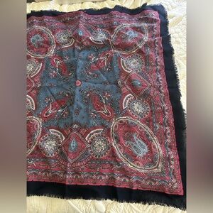 Hand printed all wool paisley scarf 29 x 29. Label Kashmir.